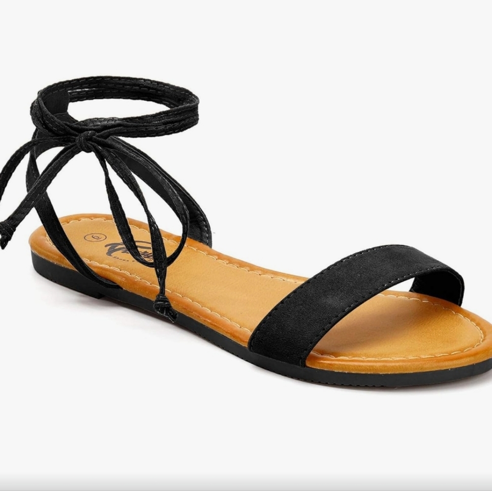 Trary Black Lace Up Flats Size 7